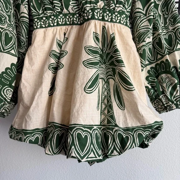 Farm Rio long sleeve v neck printed romper - Picture 4 of 9